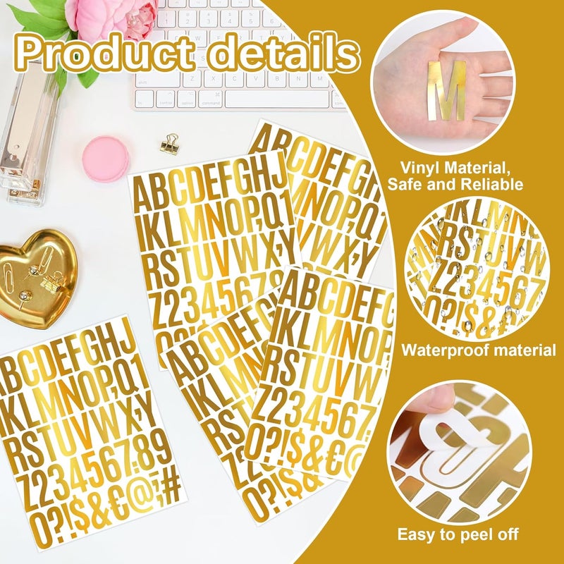 Metsyth Letter Stickers 15 Sheets 750 PCS Alphabet Number Stickers 2 Inch Vinyl Self Adhesive Stick on Letters for Water Bottles Scrapbooking Cup Mailbox Crafts Bulletin Board Classroom Decor(Gold) - Image 3